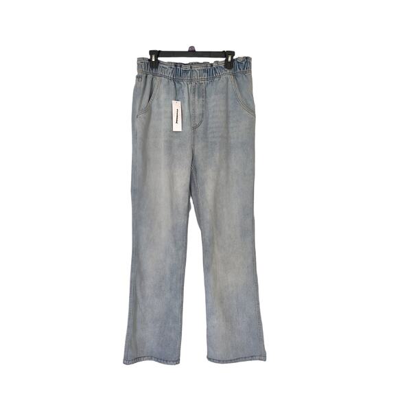 TOPSHOP High Rise Elastic Waist Pull On Jeans Straight Leg Retro Style Size 33 - Picture 2 of 10